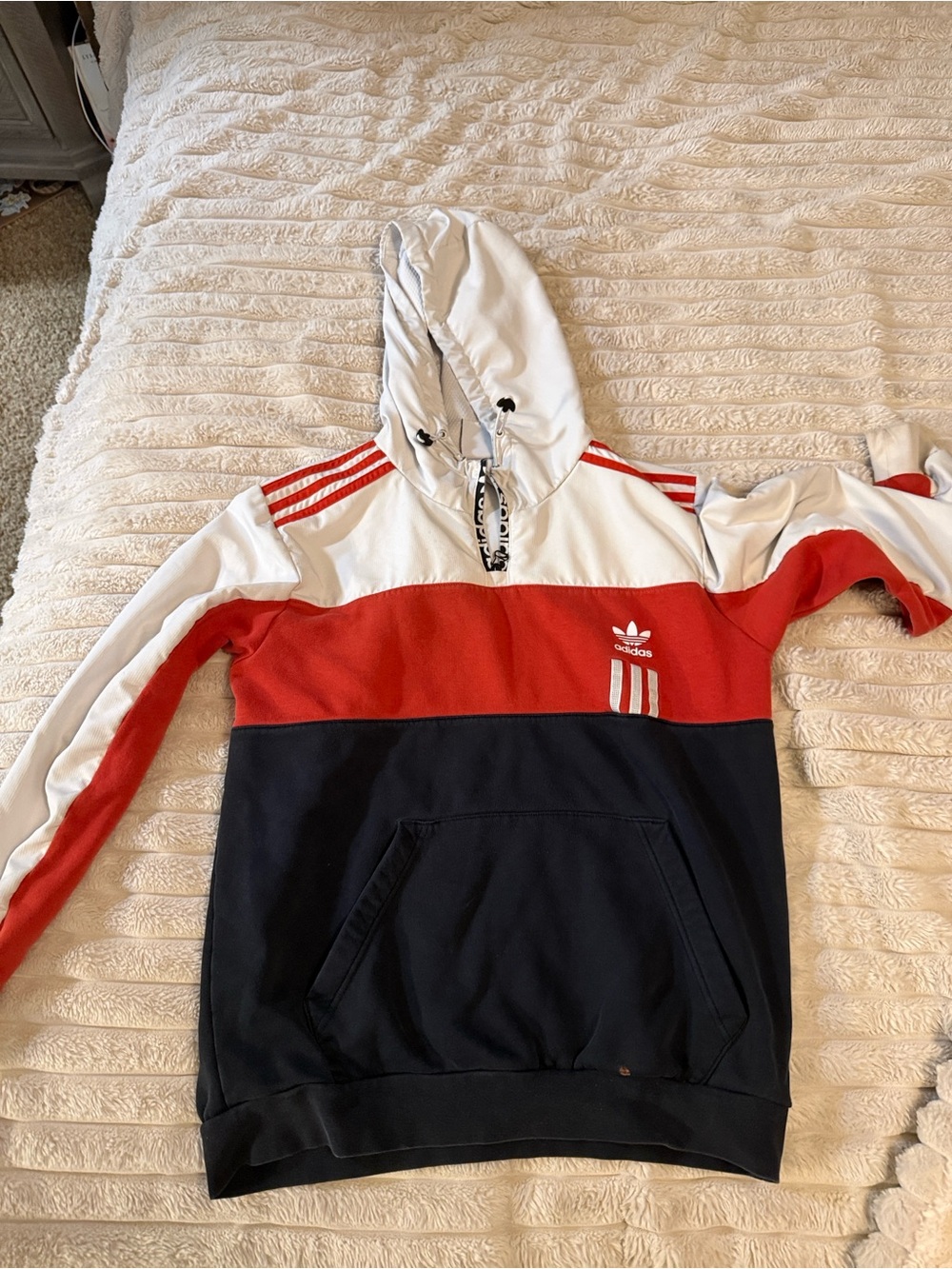 adidas Red White and Navy Colorblock Hoodie